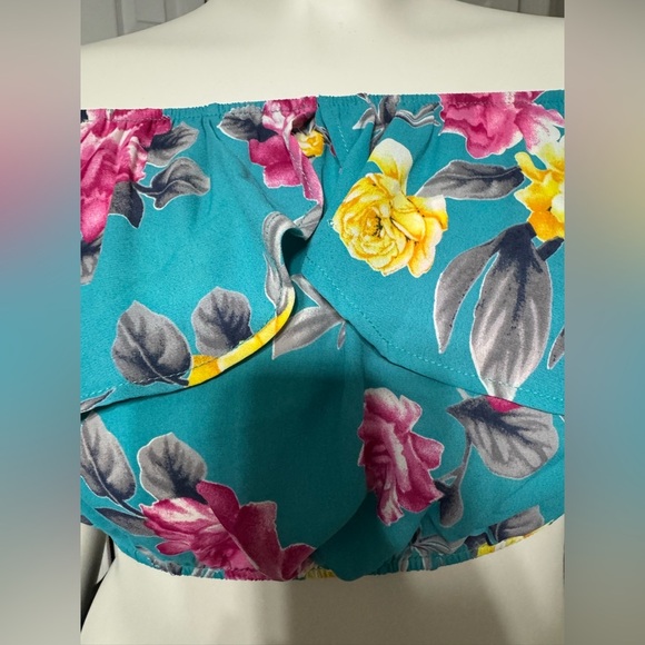 Peach Love California Floral Off-Shoulder Top - Teal and Pink Size S, M NWOT - Picture 7 of 16